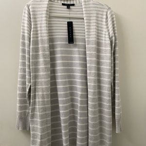 Cyrus open front longline knit cardigan white gray stripe